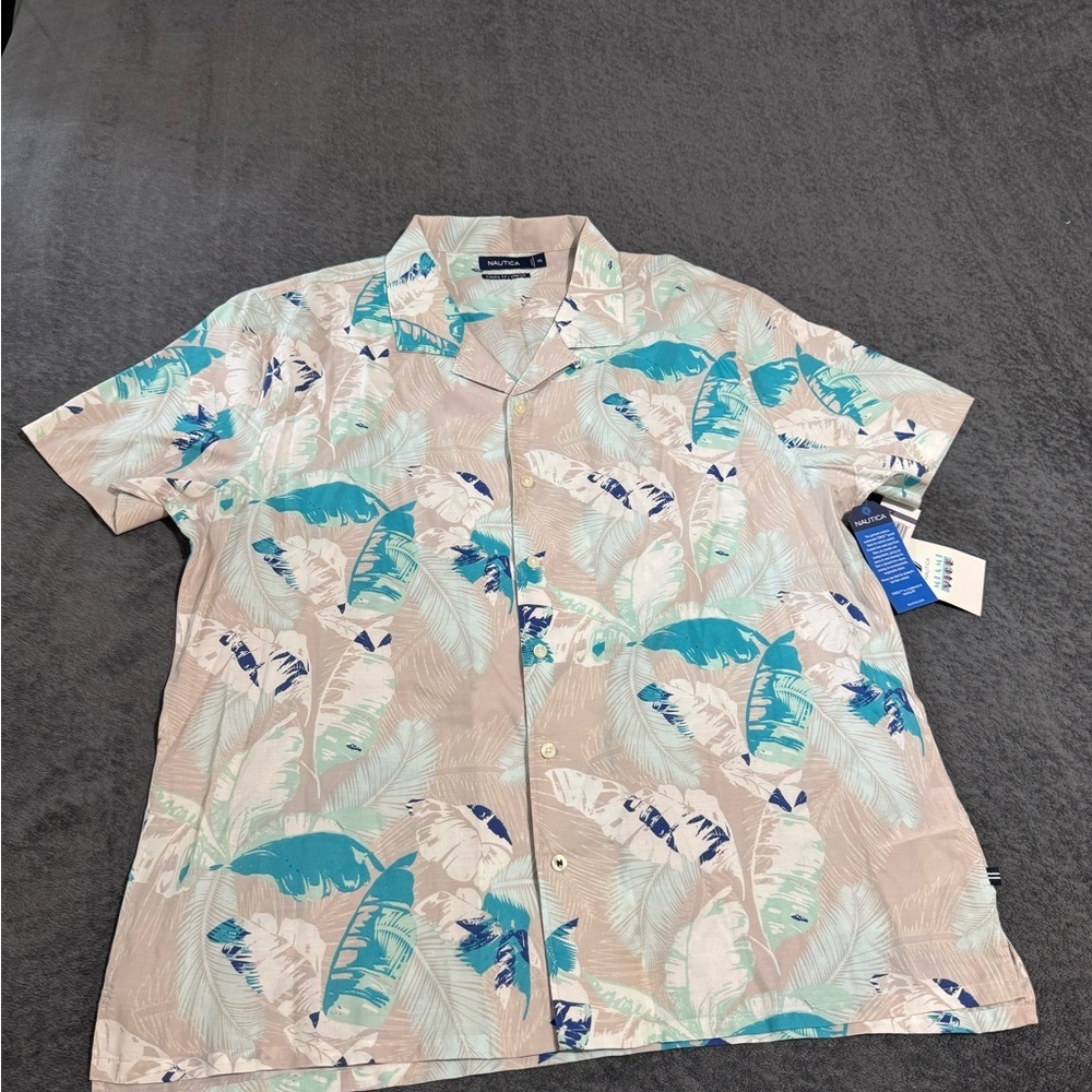 💙NEW!!💙 Nautica Cream and Blue Casual Button Down Shirt🩵🩵XXL🩵 - Picture 10 of 10